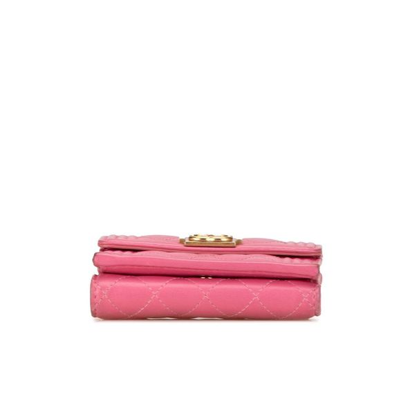 Pre Loved Chanel Boy Card Holder Wallet Women Pink Short Wallets - Picture 4 of 8